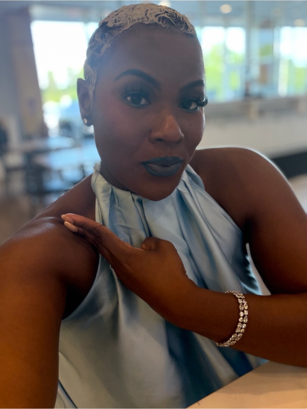 Baby Blue Elegant Women's satin asymmetrical dress